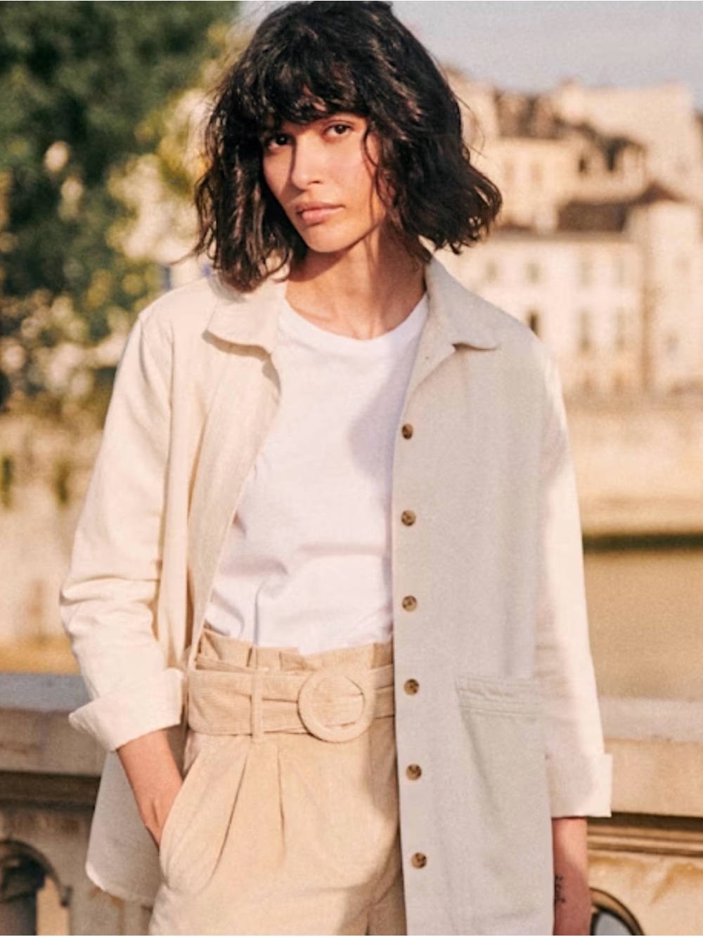 Sezane Will Jacket Denim Ecru NWT